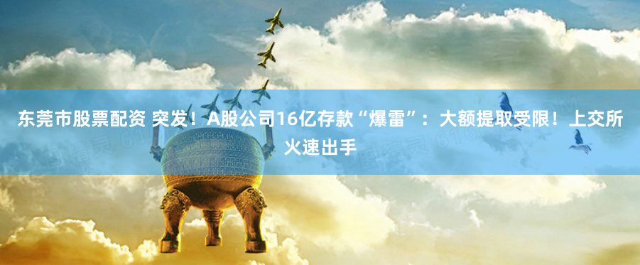 东莞市股票配资 突发！A股公司16亿存款“爆雷”：大额提取受限！上交所火速出手